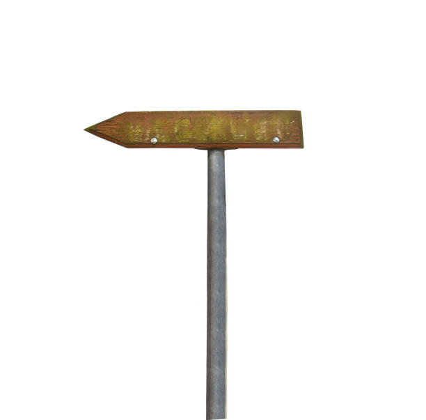 Wooden direction sign with one arrow isolated on white