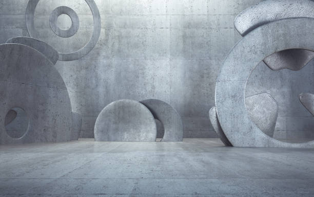 3d Render New Generation Abstract Empty Building Structure Made of Gray Concrete, Can be used for concepts such as industrial, architecture, stage, product promotion podium