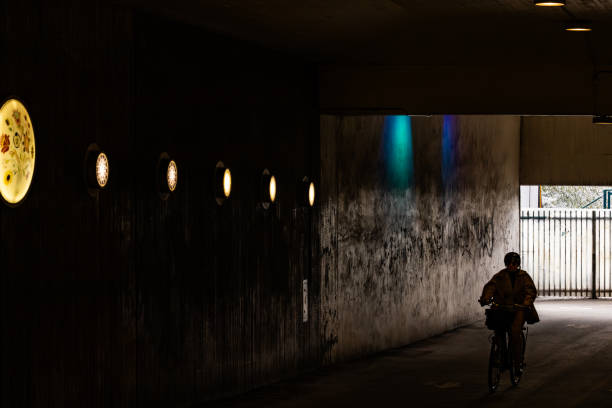 Germany, Berlin, Station Grunewald, October 8, 2024 -Pedestrian tunnel at night