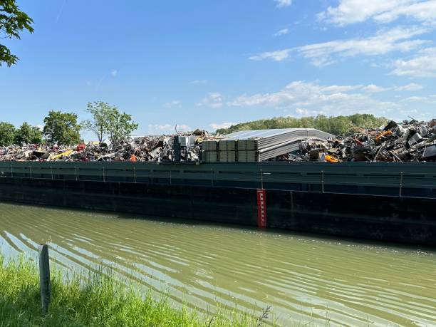 istock Ship on German river Neckar carrying scrap metal and junk 2154673844