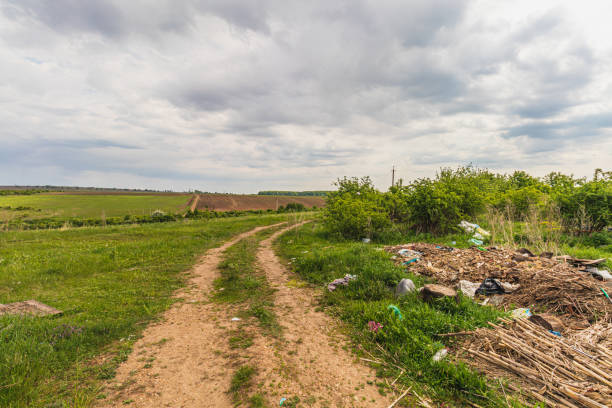 Pollution concept. Spontaneous uncontrolled landfill. Lytachi Ukraine High quality photo