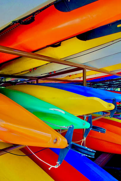 istock A multiple colorful Kayak stacked in storage ready to use. 2154681867