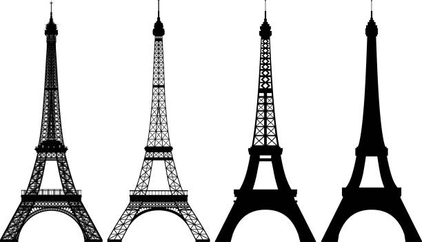 Highly detailed Eiffel Tower silhouettes.