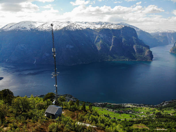 istock Working at high telecommunications mast installing 5G 4G LTE antennas for Internet 2154684351