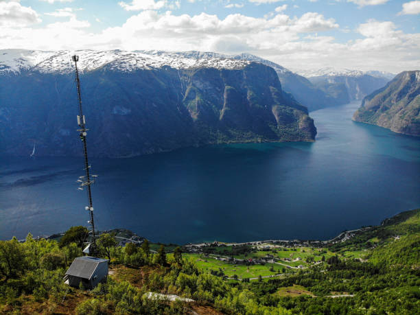istock Working at high telecommunications mast installing 5G 4G LTE antennas for Internet 2154684354
