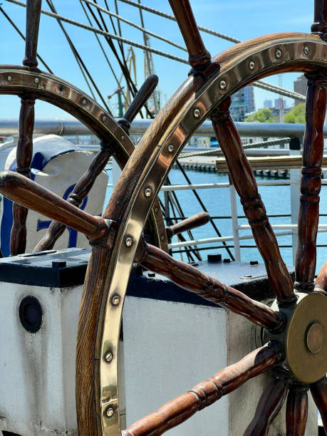 istock Double steering wheels of a sailing ship 2154685568