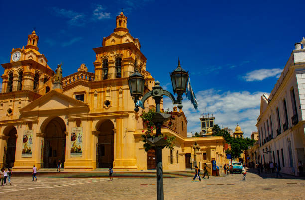 Main square San Martin and Cathedral  in city Cordoba in Argentina. 15.01.2024