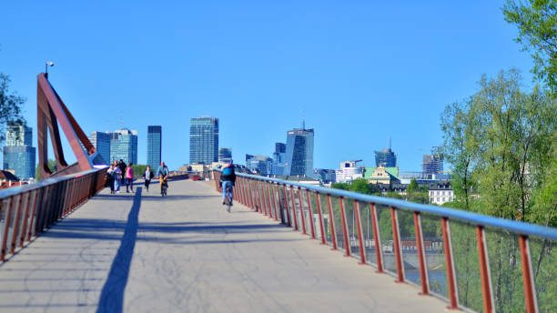 Warsaw, Poland. 11 April 2024. In the background, a panorama of the city with skyscrapers.
