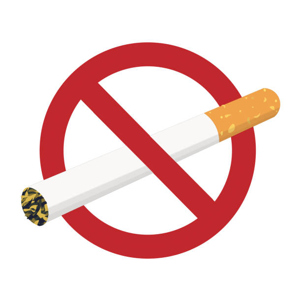 istock Isolated prohibition label do not smoking with illustration tobacco cigarette red round crossed sign 2154692857