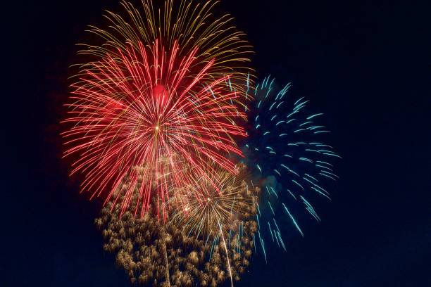 Background of colorful fireworks display in night sky Background of colorful fireworks display in night sky in Japan fireworks stock pictures, royalty-free photos & images