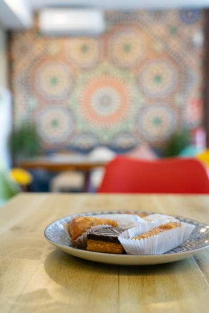 istock Moroccan sweets in a Moroccan tea shop with copy space 2154699715