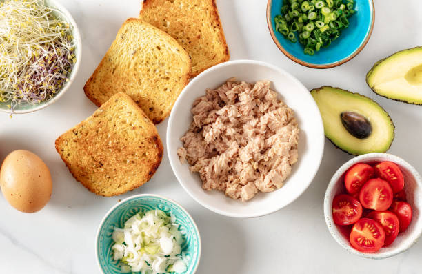 Set ingredients for cooking healthy sandwich top view
