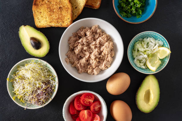 istock Set ingredients for cooking healthy sandwich top view 2154699884
