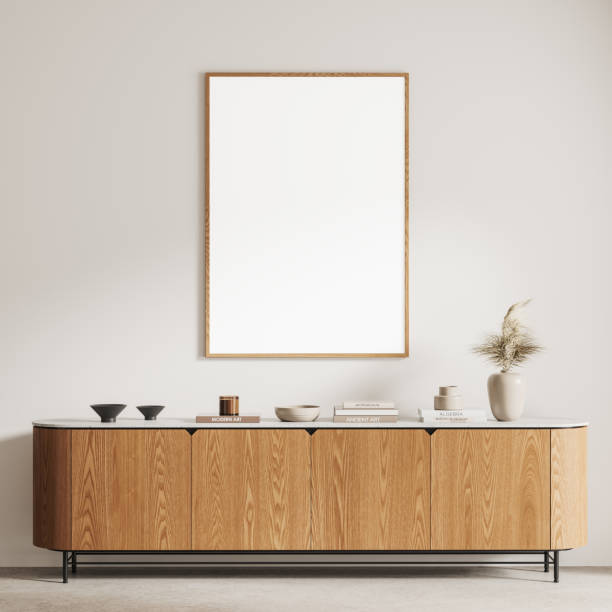 istock Elegant home living room interior sideboard and art decoration, mockup frame 2154702727