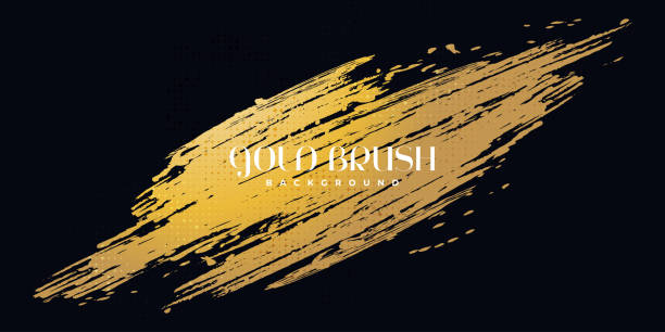 istock Luxury Gold Grunge Brush Stroke with Texture Effect Isolated on Black Background. Brush Stroke Illustration for Banner, Poster, or Sports. Scratch and Texture Elements For Design 2154702909