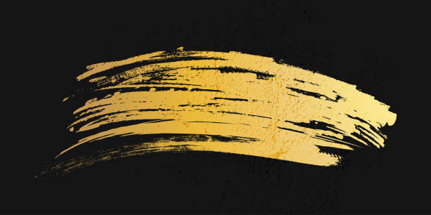 istock Luxury Gold Grunge Brush Stroke with Texture Effect Isolated on Black Background. Brush Stroke Illustration for Banner, Poster, or Sports. Scratch and Texture Elements For Design 2154702910