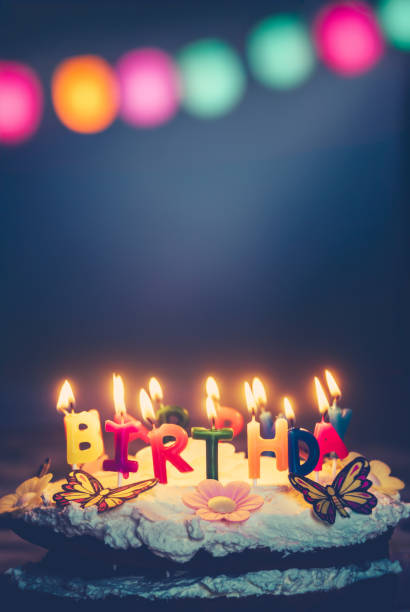 istock Birthday Cake With Fairy Lights And Copy Space 2154705349