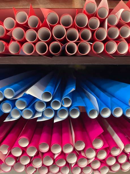 istock Rolls of color paper on shelf 2154706533