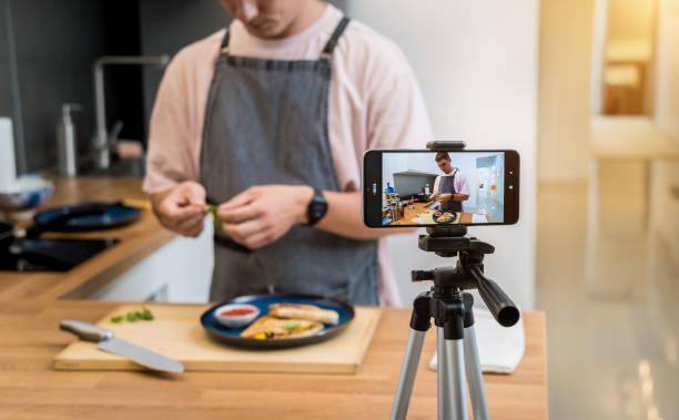 istock The chef is broadcasting live from workshop how to prepare a vegetarian food 2154707210
