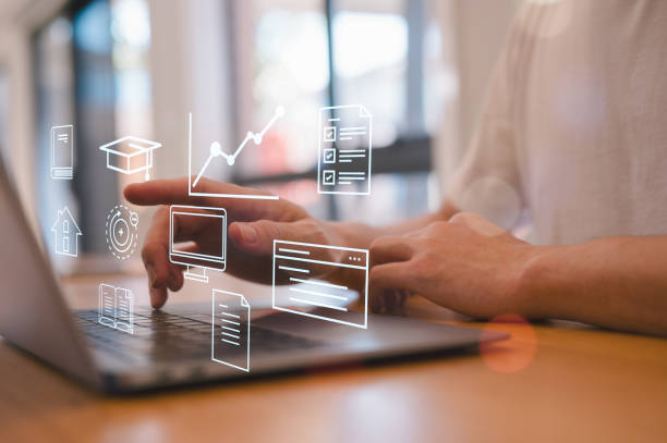 istock Education distance learning, e-learning, and online learning are all types of personal development, man using computer and e learning icon 2154709222