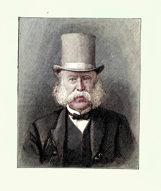 istock Portrait a senior man, with bushy mutton chop sideburns and moustache wearing top hat, Victorian 1890s 2154709825