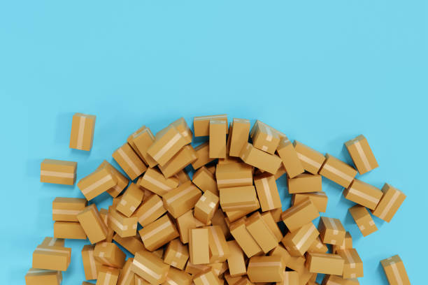 istock Stack of cardboard parcel box overflow, shopping delivery shipping logistic business, 3D rendering. 2154710421
