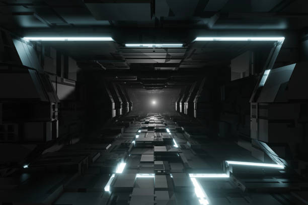 istock Sci-fi tunnel with glowing neon light, graphic for technology concept, 3D rendering. 2154710435