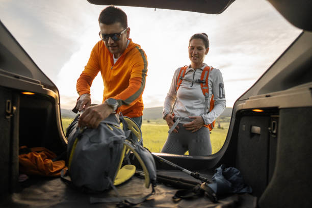 istock Couple preparing to hike in nature 2154711609