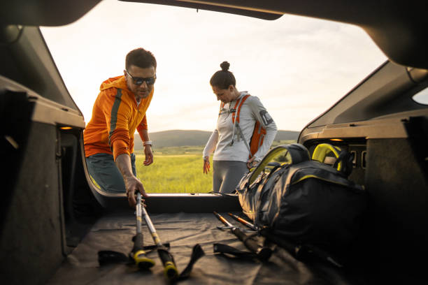 istock Couple preparing to hike in nature 2154712815