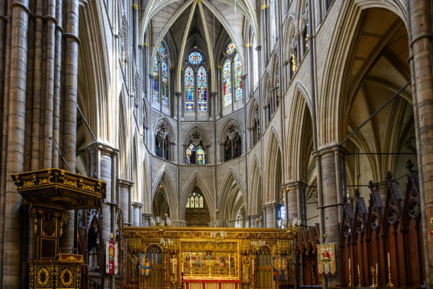 London, England- April 18, 2024: The Westminster Abbey is renowned for its stunning Gothic architecture.