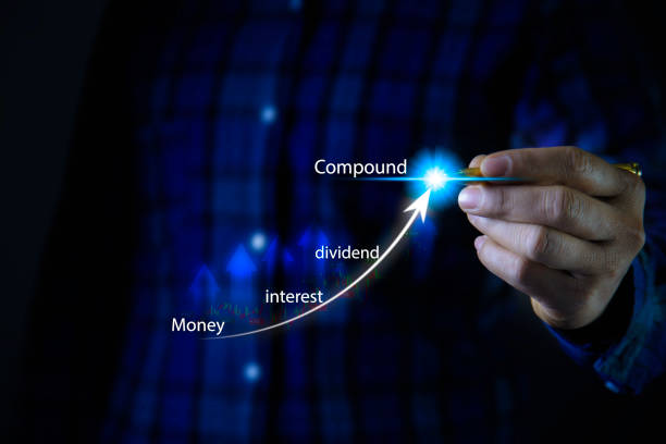 istock dividend and Interest rate concept. symbol and arrow pointing up instead Return on Stocks and Mutual Funds long-term investment. income return retirement fund at stock market. 2154716796