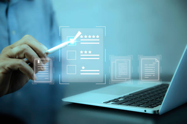 istock Satisfaction survey, service experience on online application, Customer review satisfaction feedback survey concept, survey online ideas in the age of virtual technology. 2154716837