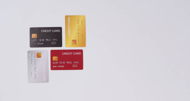 istock Four credit cards on white background. 2154722716