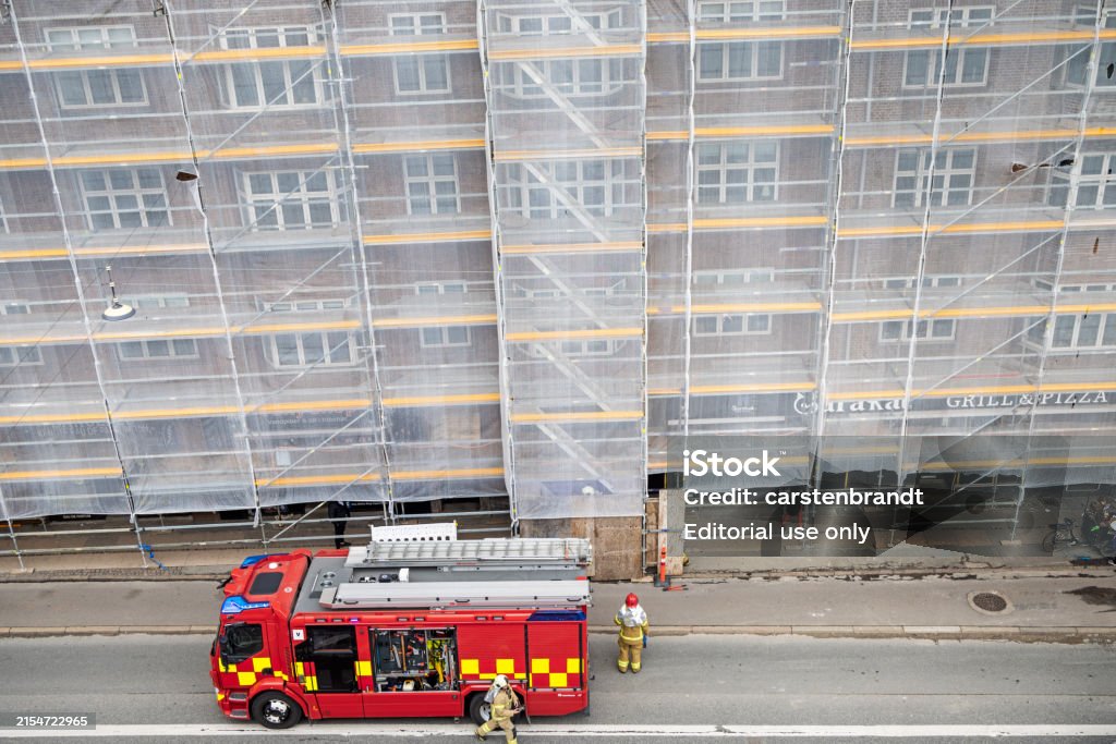 Denmark Fire Engine Fire Engine In Front Of A Building With Scaffolding Stock Photo ...