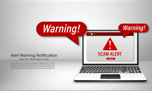 istock Scam alert message on browser window. Beware alertness of internet danger symbol. Cyber security technology concept. Network and internet security. Vector and Illustration. 2154724765