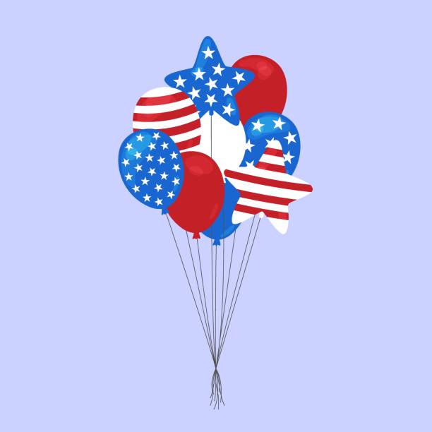 istock USA balloons bunch isolated. Vector illustration of decorative flat elements for Independence Day, Memorial, Labor Day and other celebrations. Balloons in United States flag colors, stripes, stars 2154729766