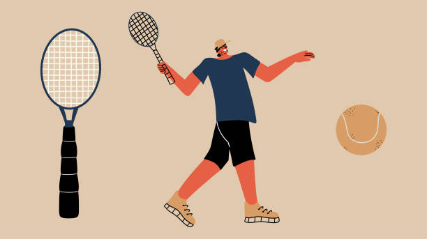 istock Tennis set. Racket, tennis player, ball. Vector illustration in hand drawn style. 2154730060