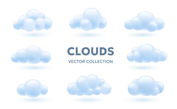 istock Vector set of weather illustration of shine cute white cloud on white color background. 3d cartoon style design of collection of different fluffy cloud 2154735895