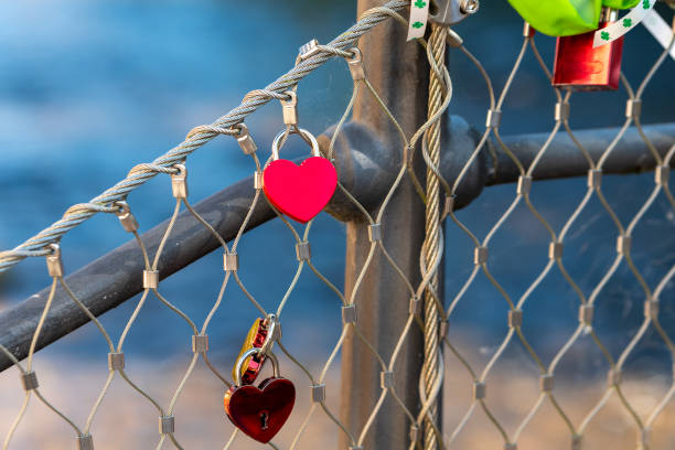 istock chain link fence with red heart shaped charms hanging from it 2154736281