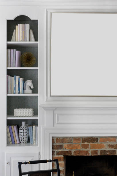 istock Stylish Living Room Interior with Frame Mockup and Bookcase 2154741711