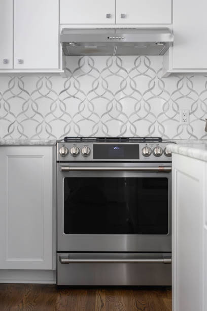 istock Luxury Modern Kitchen Details and Backsplash Design with Stainless Steel Appliance 2154741752