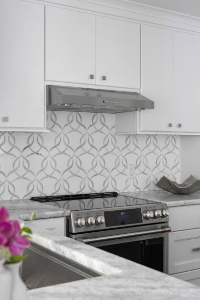 istock Luxury Modern Kitchen Details and Backsplash Design with Stainless Steel Appliance 2154741755
