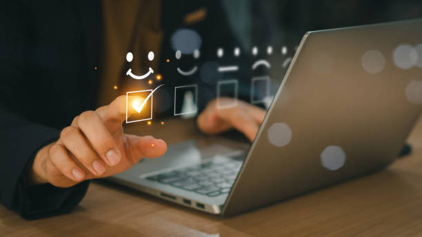 istock Customer review satisfaction feedback survey concept, User give rating to service experience on online application, Customer services best excellent business rating experience. 2154752149