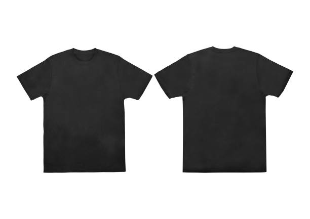 istock Blank t-shirt black template front and back view on white background. Short Sleeve mock-up 2154755759