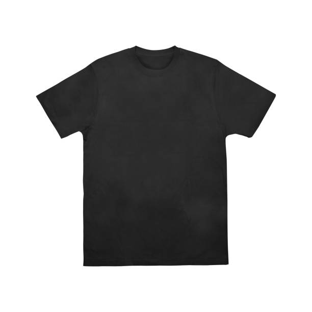 istock Blank t-shirt black template front and back view on white background. Short Sleeve mock-up 2154755785