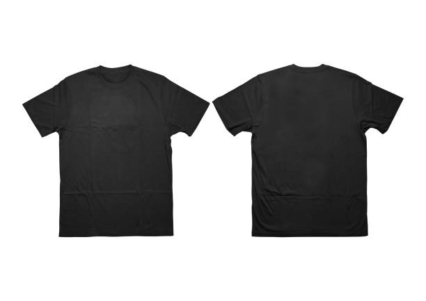 istock Blank t-shirt black template front and back view on white background. Short Sleeve mock-up 2154755837