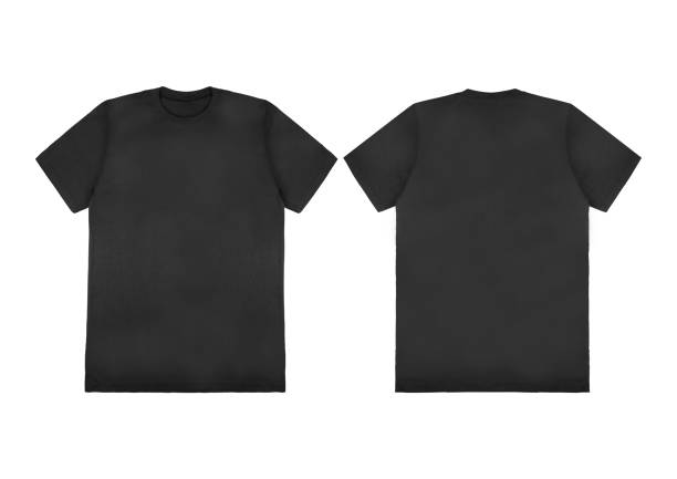 istock Blank t-shirt black template front and back view on white background. Short Sleeve mock-up 2154755889