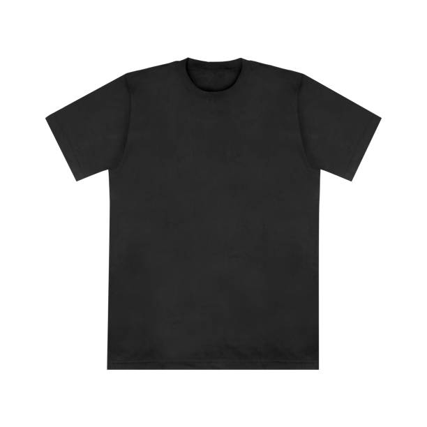 istock Blank t-shirt black template front and back view on white background. Short Sleeve mock-up 2154755896