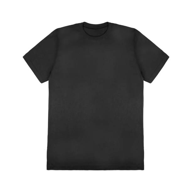istock Blank t-shirt black template front and back view on white background. Short Sleeve mock-up 2154755901