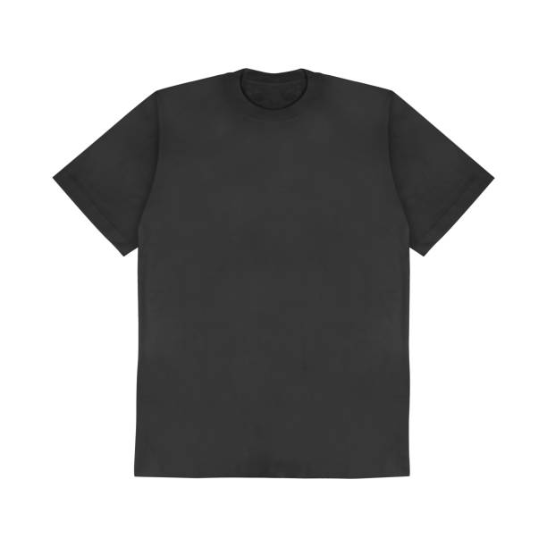 istock Blank t-shirt black template front and back view on white background. Short Sleeve mock-up 2154755916